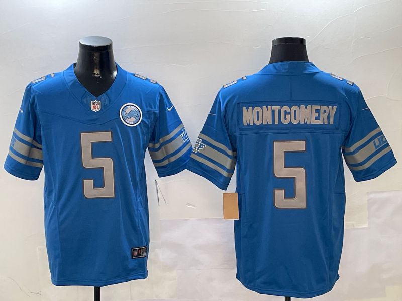 Men Detroit Lions 5 Montgomery Blue three generations 2024 Nike Limited NFL Jersey style 01021